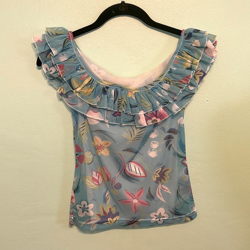 Sharagano Paris 2000’s Y2K ruffle blouse size small